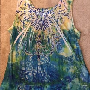XL One World live and let live sleeveless blouse